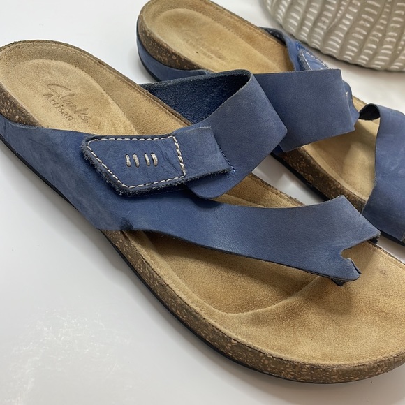 Clarks Artisan Perri Island Nubuck Sandals Size 6 Black Cork Effect Slip On - Picture 3 of 10